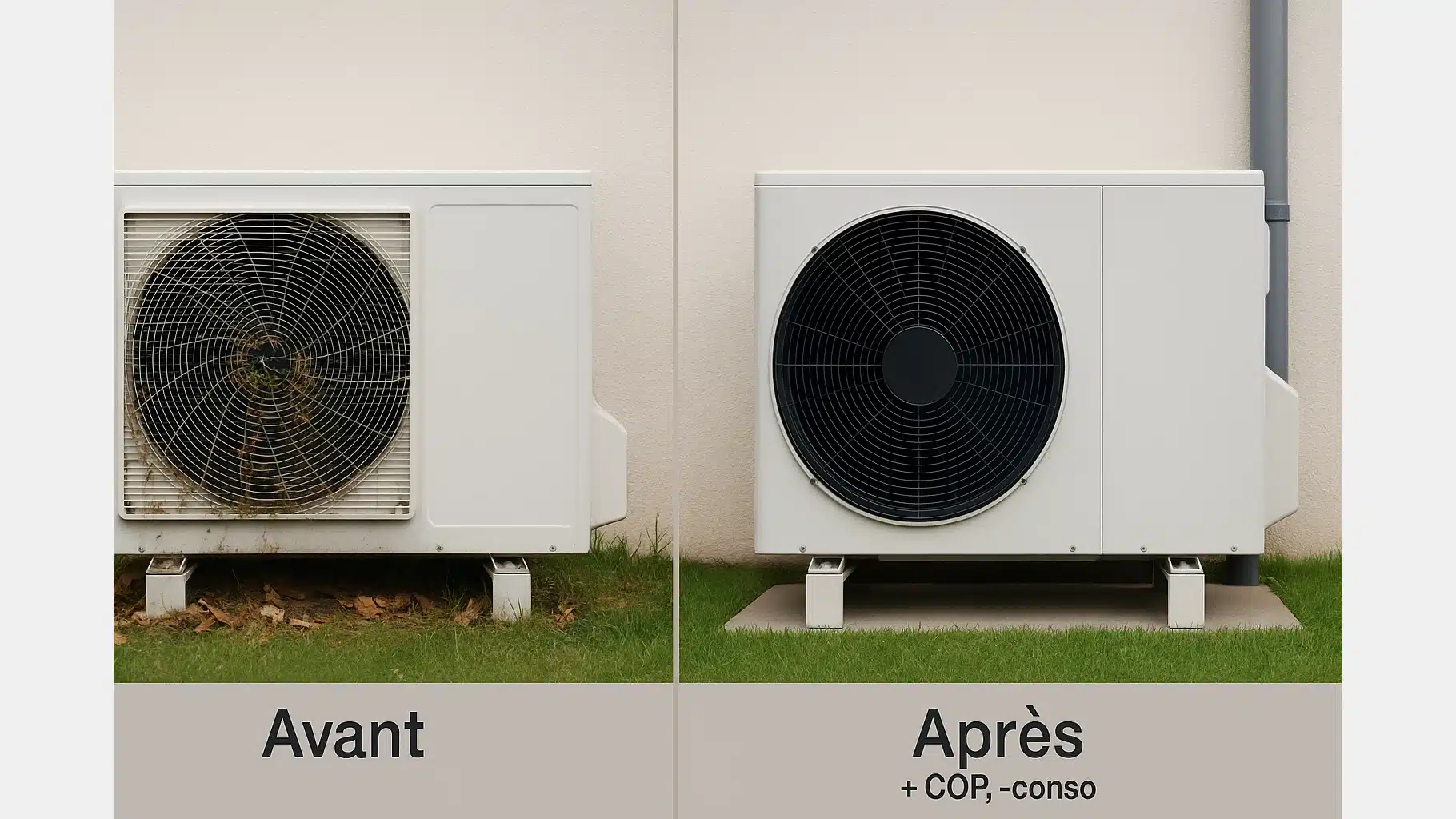 Avant/après nettoyage unité extérieure PAC